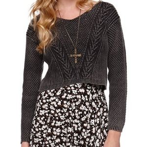 La Hearts Charcoal Gray Cropped Cable Knit Sweater